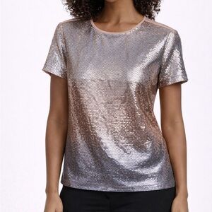 St. John Boutiques Silk Blush Silver Ombre Sequins Top Sz 4 NWT